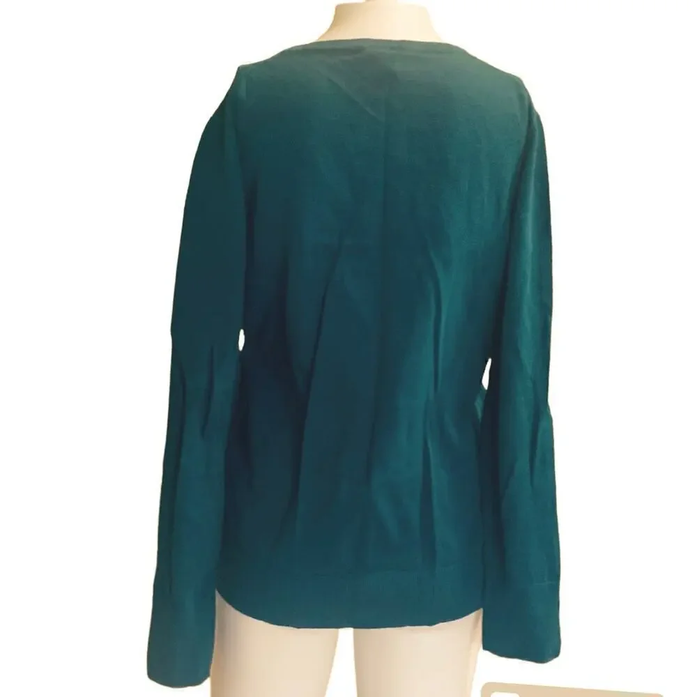 Kirkland Signature Women's Size Medium Shirt Deep Teal Blue Long Sleeve V Neck